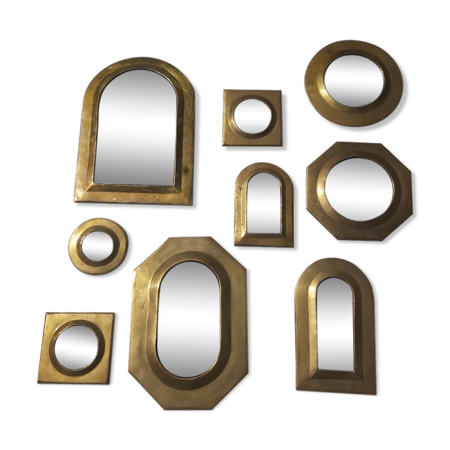 Set of 9 oriental brass mirrors