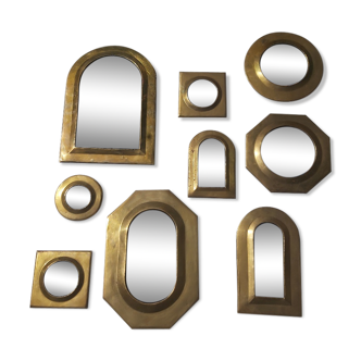 Set of 9 oriental brass mirrors
