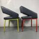 Pair of metal and leather armchairs / Green & Red