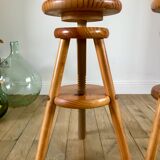 paire de tabourets d'architectes réglables en pin années 60