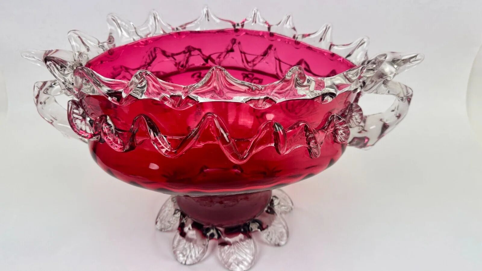 Raspberry red glass jardinière, taste of Auguste Jean or Legras.