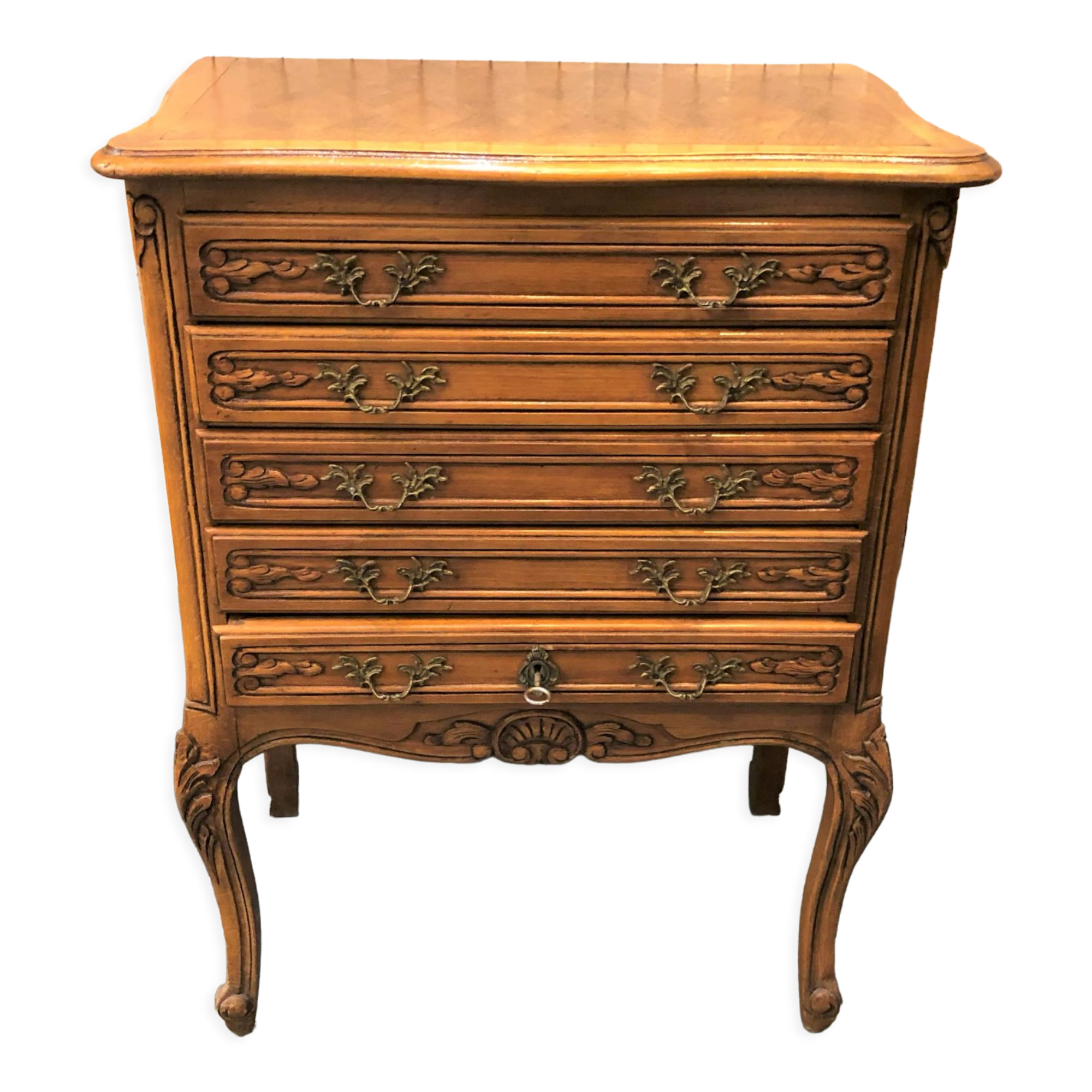 Solid wood silver cabinet with 5 drawers for 173 place settings, silver-plated metal, Solid silver