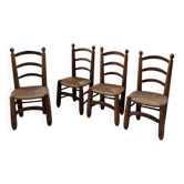 Set 4 chaises chêne et paille Dudouyt 1940