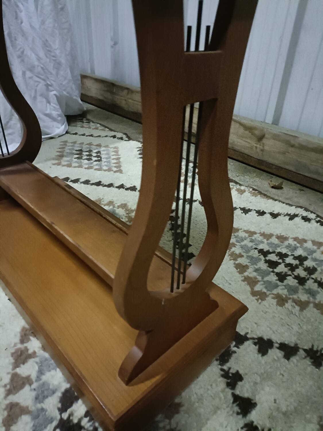 Indoor wooden planter, lyre legs, zinc tray