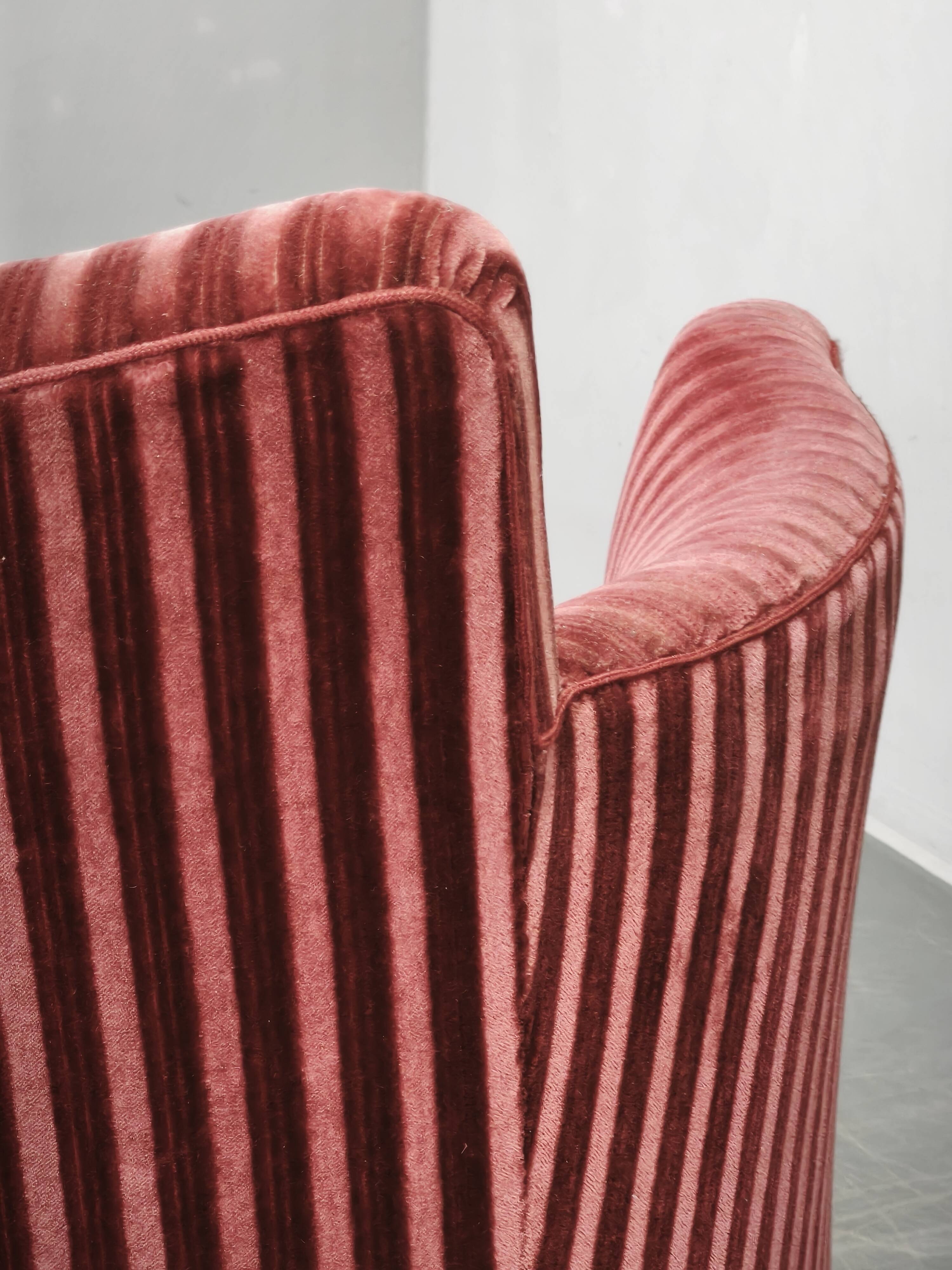 1950s Danish Modern Sculptural Velvet Lounge Armchair