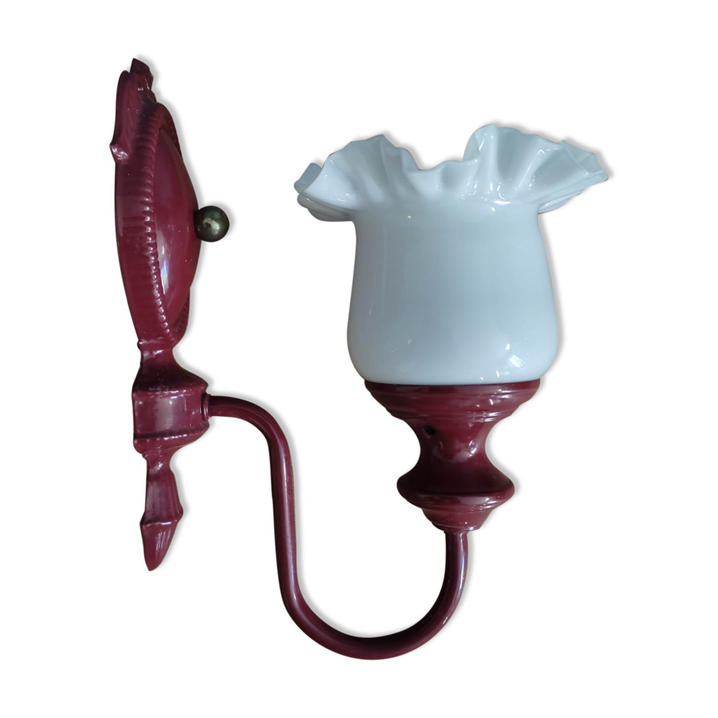 Wall lamp tulip opaline base metal enamelled Vintage old edge dp 0222f085
