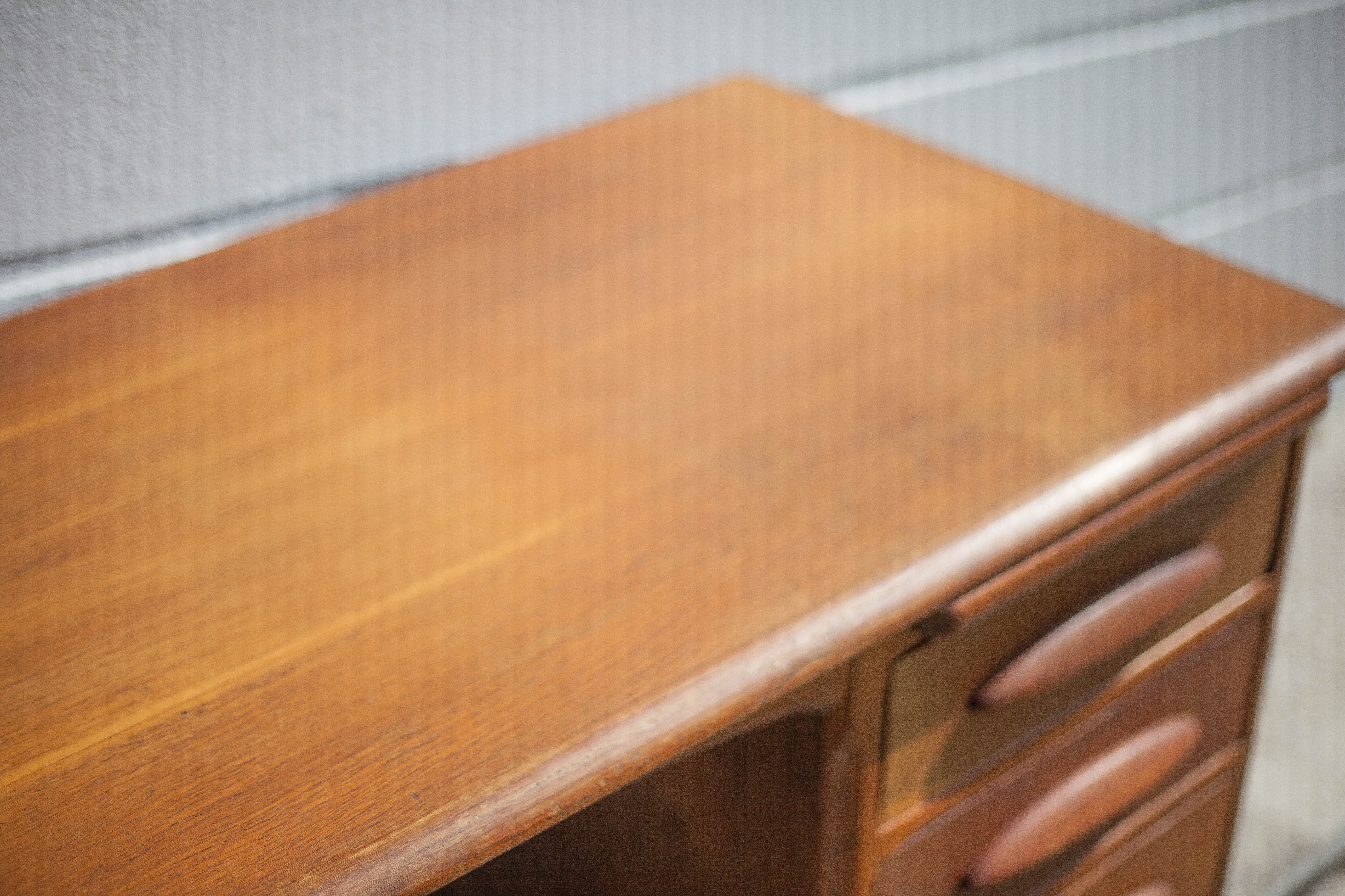 American wood desk, desk with drawers and folding extension, 50s