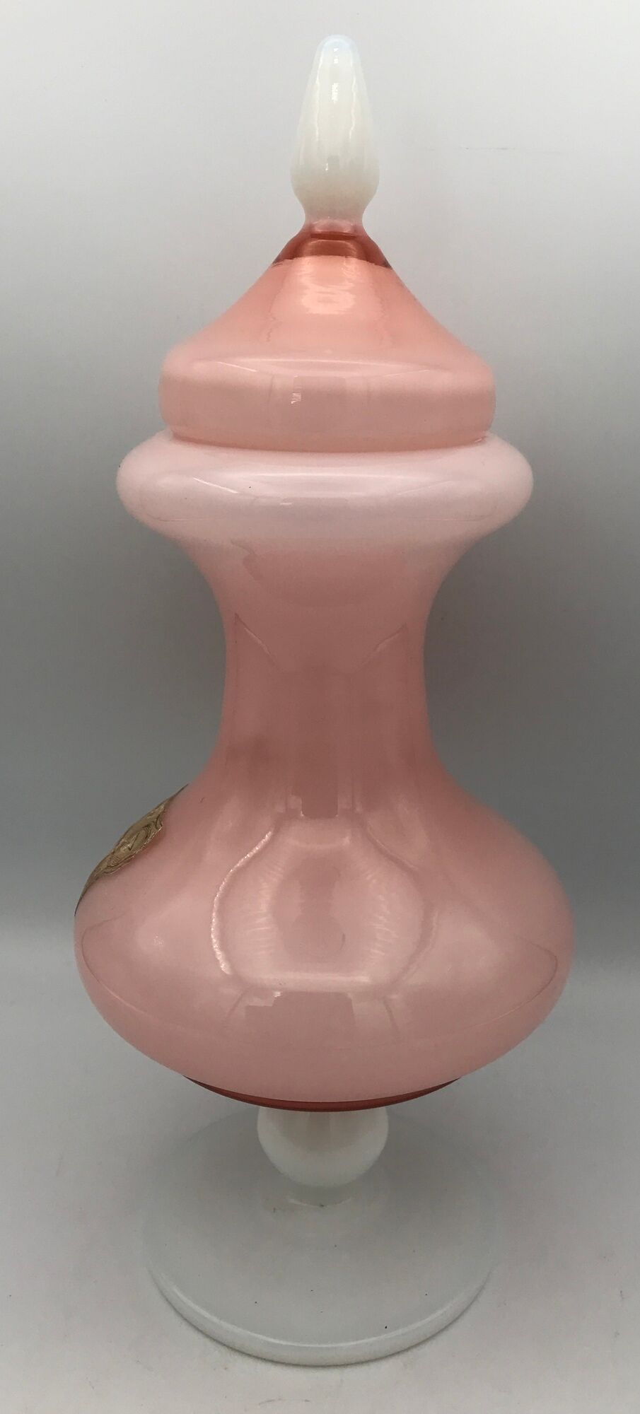 Old bonbonnière in opaline glass pink and white p. schneider 28 cm