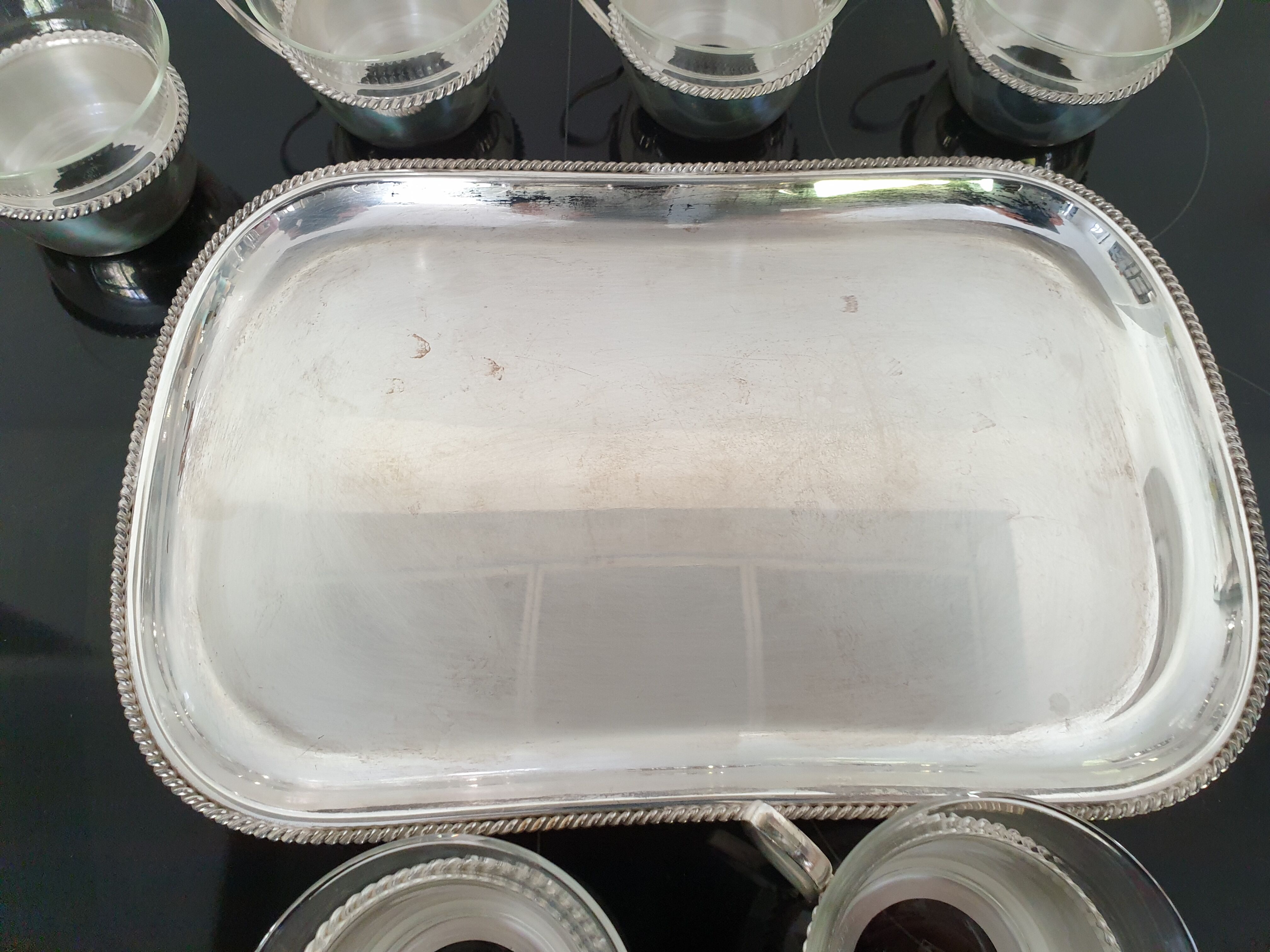 Silver coffee set and glass schott mainz 1970