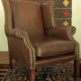 Vintage wingback club chair in leather, 1970s