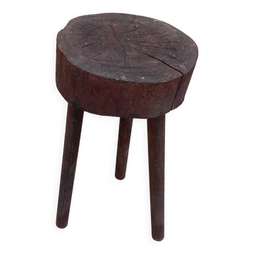 Tabouret vintage brutaliste bois