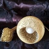 Art deco sconce, golden brass and yellow speckled Clichy glass globe