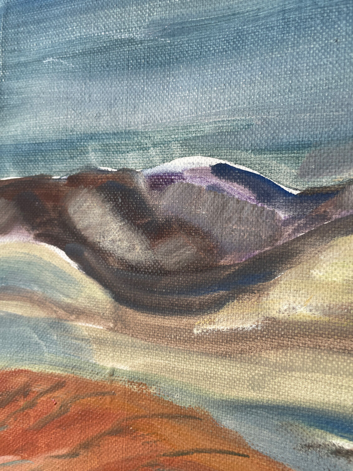 Old painting oil on canvas mountain and shepherd