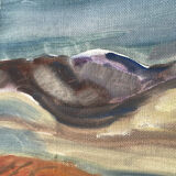 Old painting oil on canvas mountain and shepherd