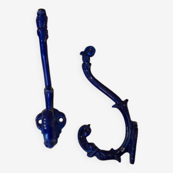 Blue enamelled cast iron coat rack pair