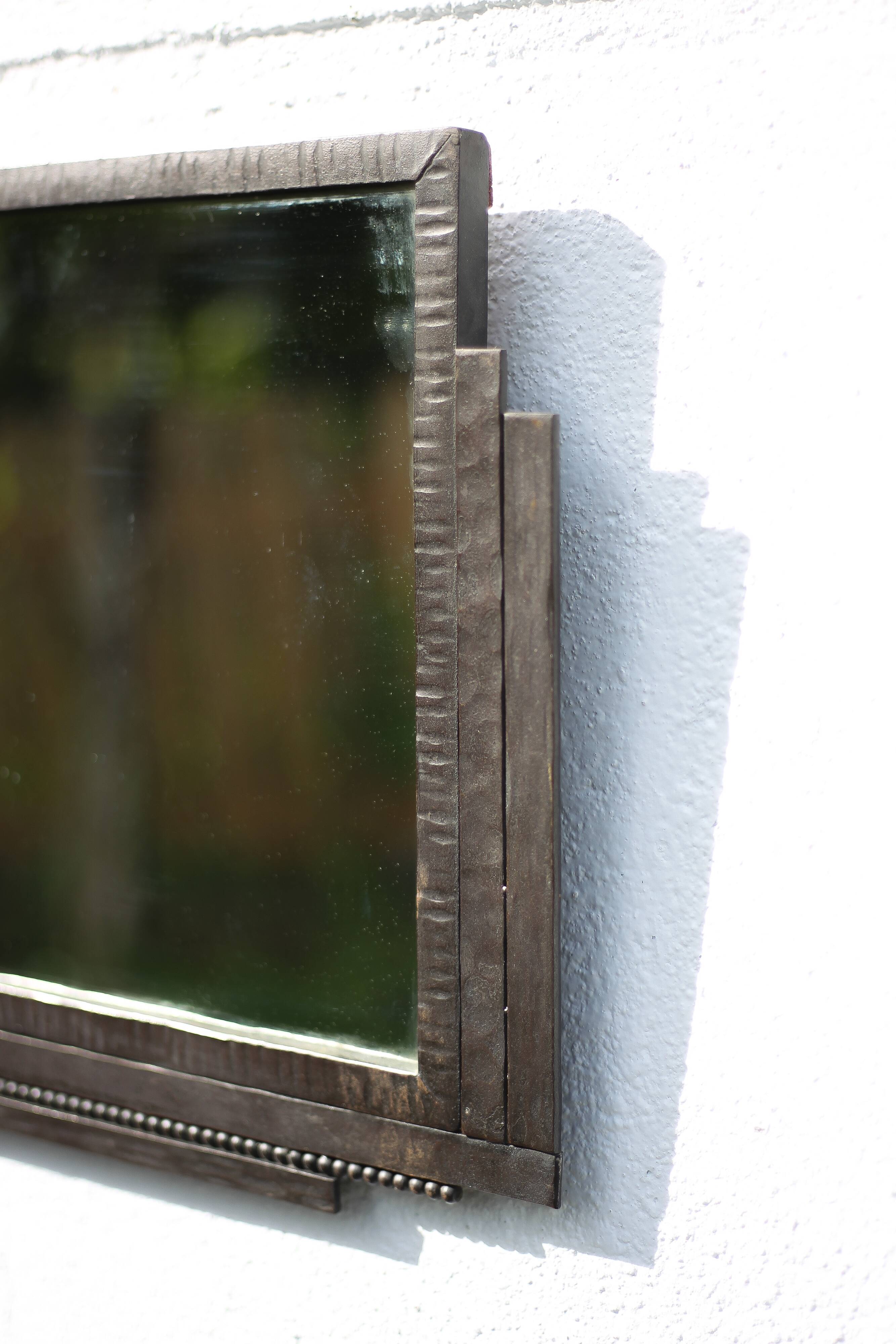 Hammered wrought iron mirror, antique wall mirror, rectangular mirror, Art Deco mirror, interior decoration