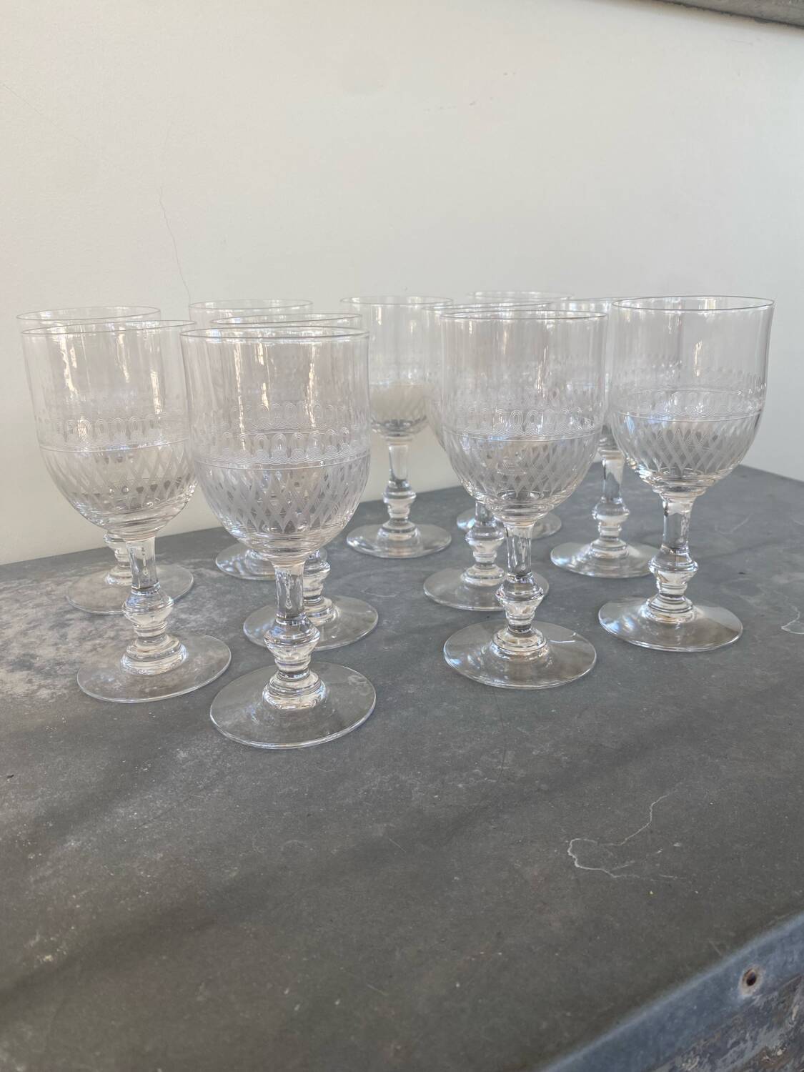 11 chiseled crystal wine glasses
