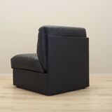 Black leather pouffe/armchair, Italian design, 1960s, production: Italy