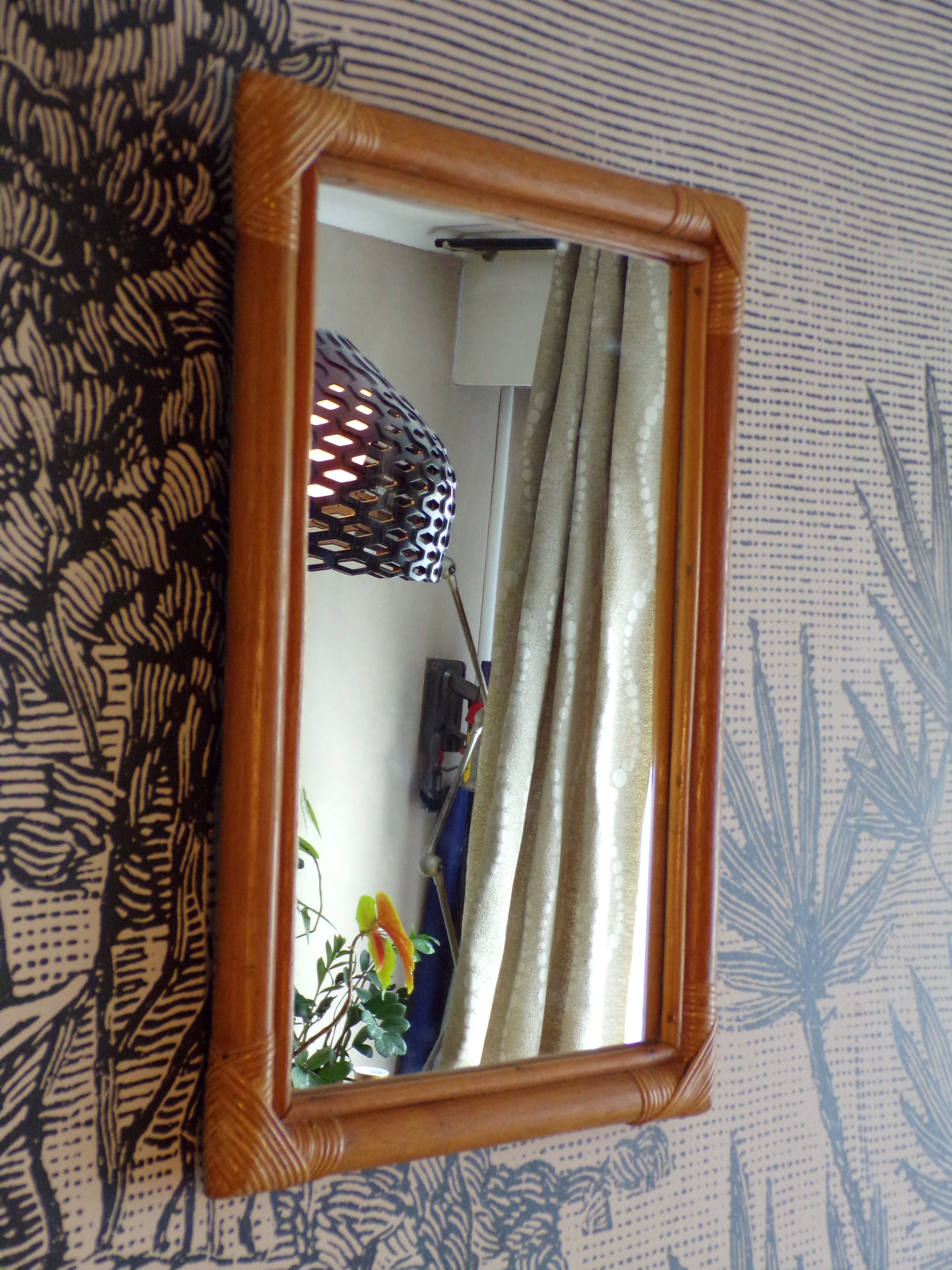 Vintage rectangular rattan mirror 53x38cm