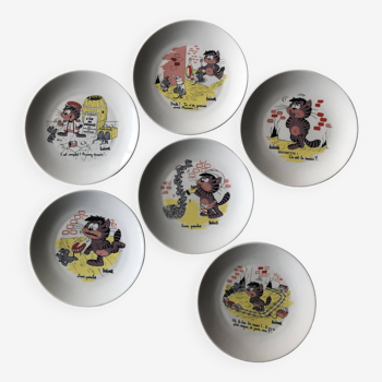 6 Barberousse porcelain plates creation by A.Deshoulieres France