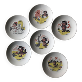 6 Barberousse porcelain plates creation by A.Deshoulieres France