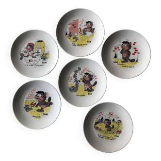 6 Barberousse porcelain plates creation by A.Deshoulieres France
