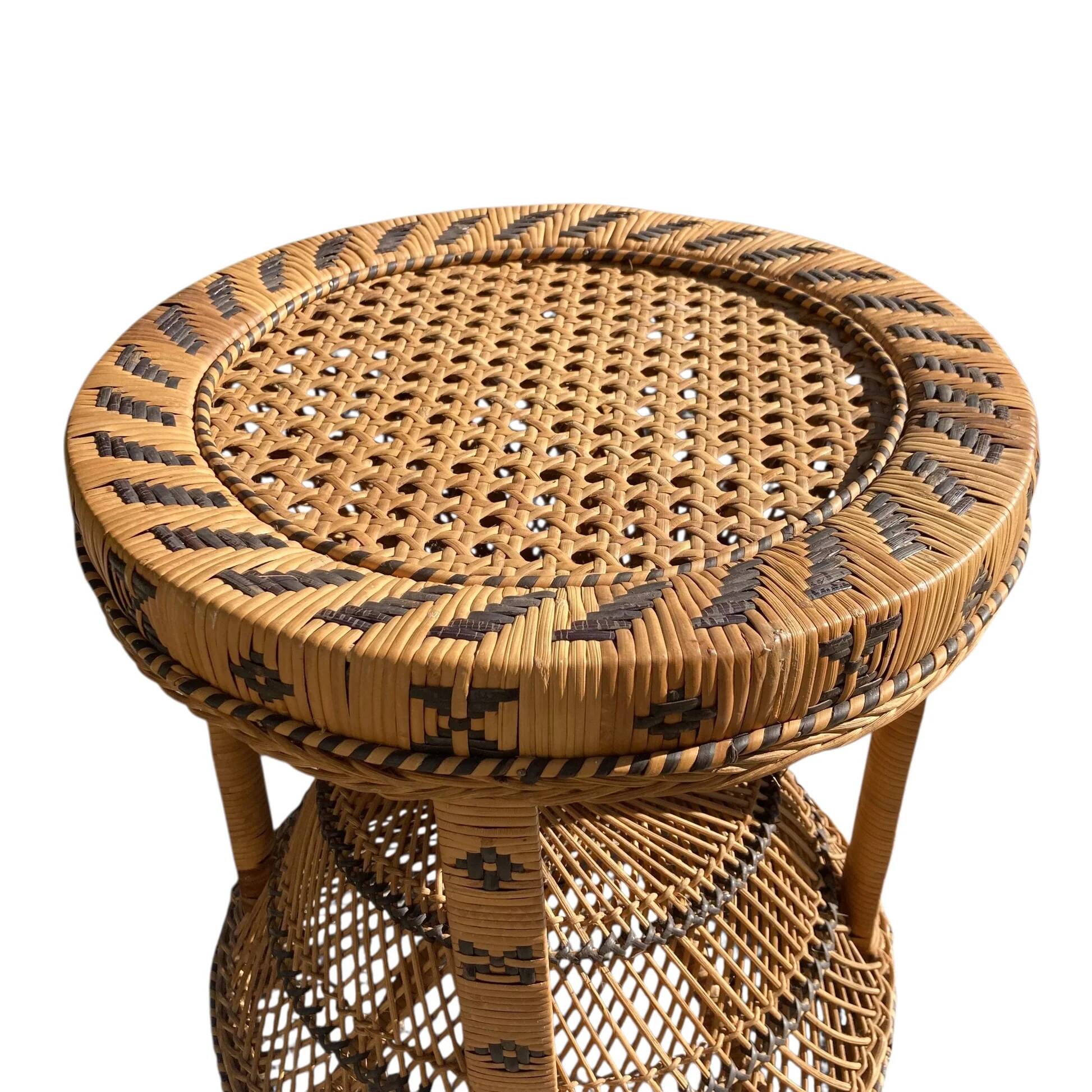 Vintage wicker and rattan stool from the 70s Emmanuelle.