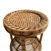 Ancien tabouret vintage en osier et rotin tressé 70 Emmanuelle