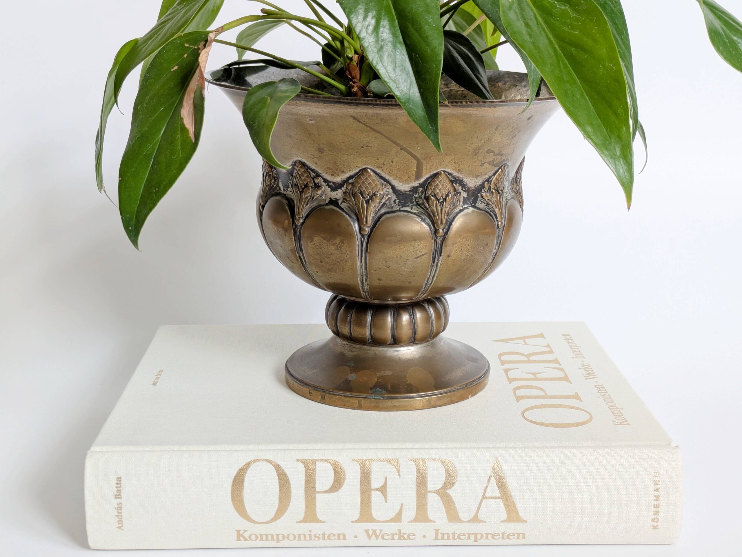 Vintage brass planter with pedestal