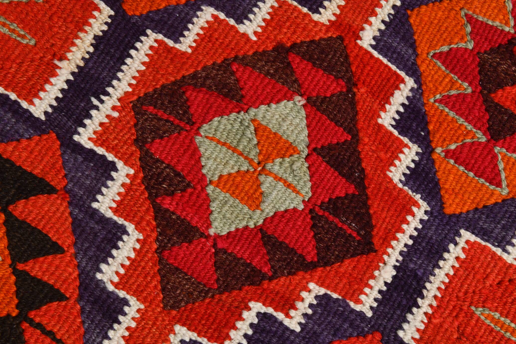 Vintage Orange & Blue Tribal Kilim Runner Rug, 95x320Cm