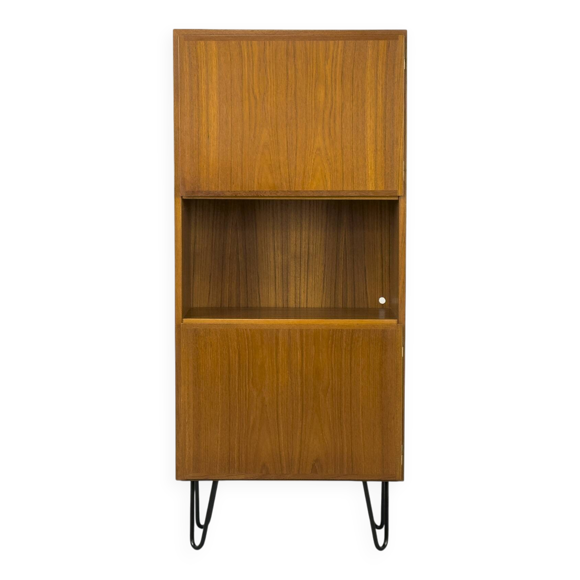 Narrow teak bookcase with two doors by Omann Jun, 1970s