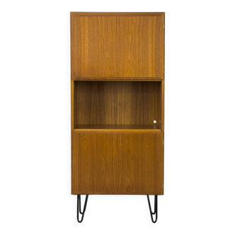 Narrow teak bookcase with two doors by Omann Jun, 1970s