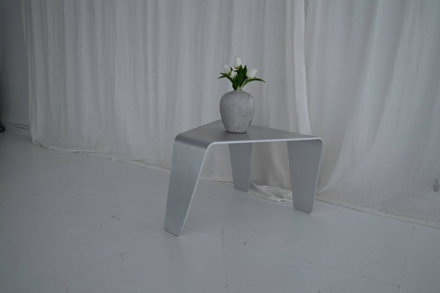 Sculptural Brushed Aluminum Side Table, Minimalist Contemporary Design