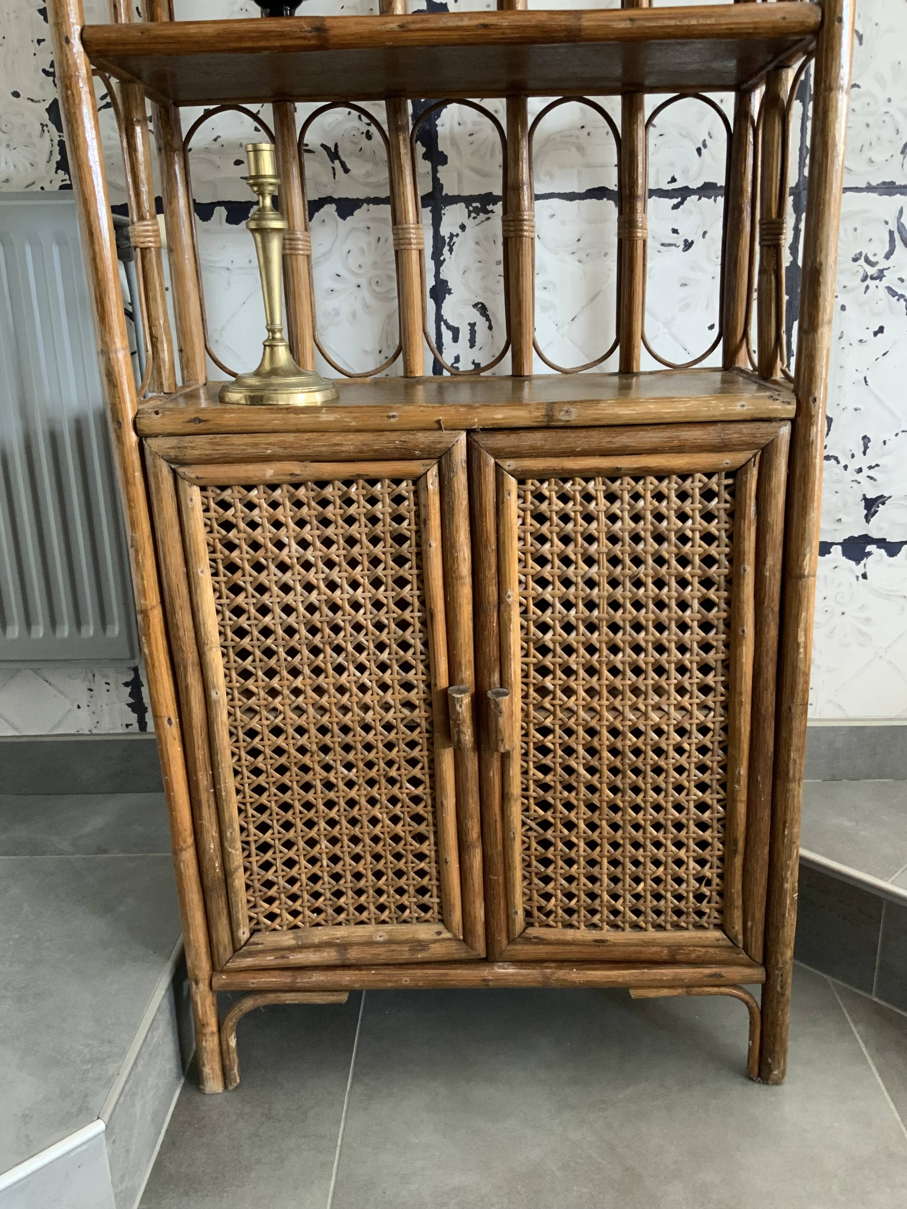 Vintage bamboo bookcase shelf