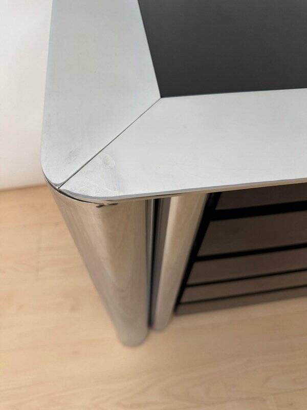 Commode laquée noire en chrome par A. Mosca pour Cinova, Italie, 1969