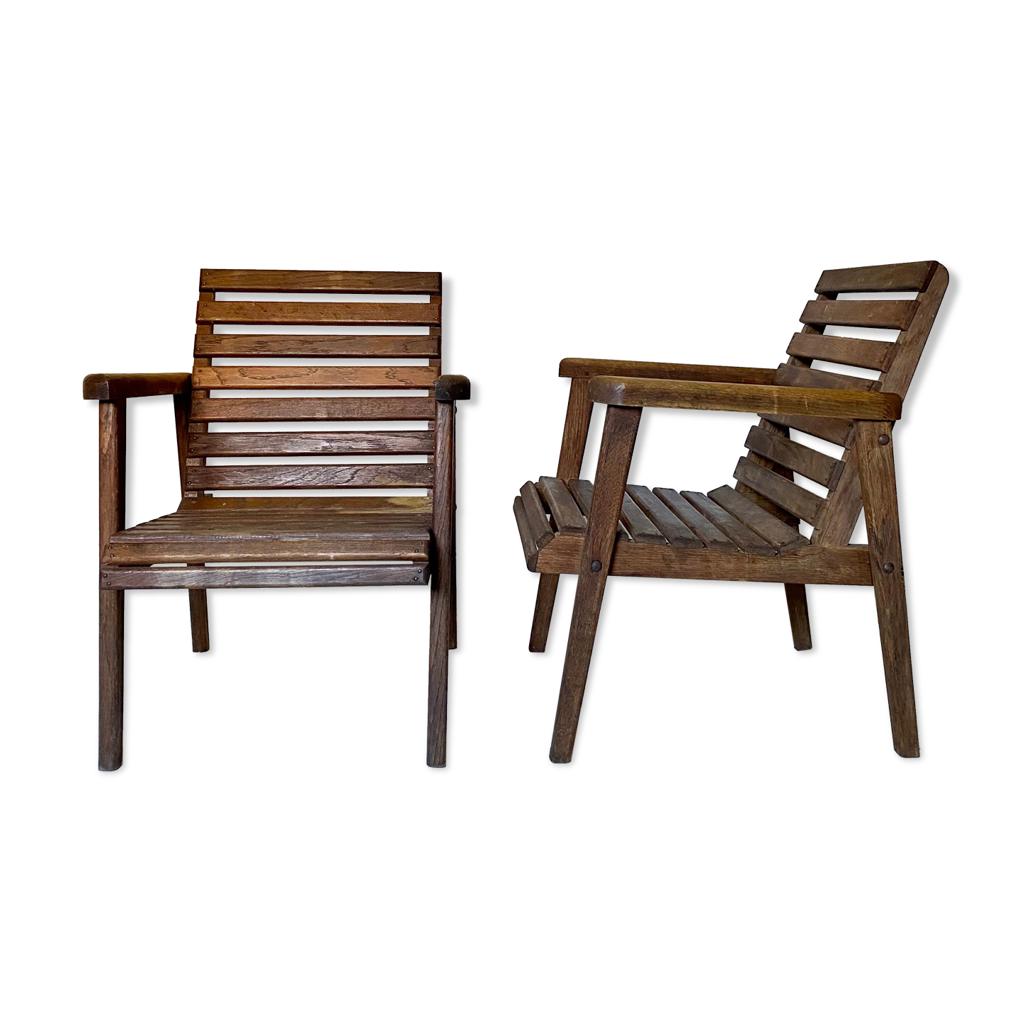 pair of armchairs with slats in chene 1950