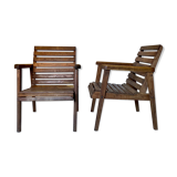pair of armchairs with slats in chene 1950