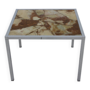 Table basse plaquée en résine et pierre chromée des années 1980, Allemagne