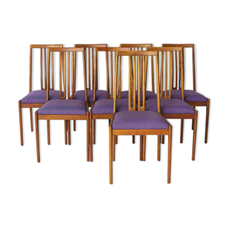 Set of 10 Vintage Chairs by Lübke – 1960s-70s Beech Wood & Violet Textile U