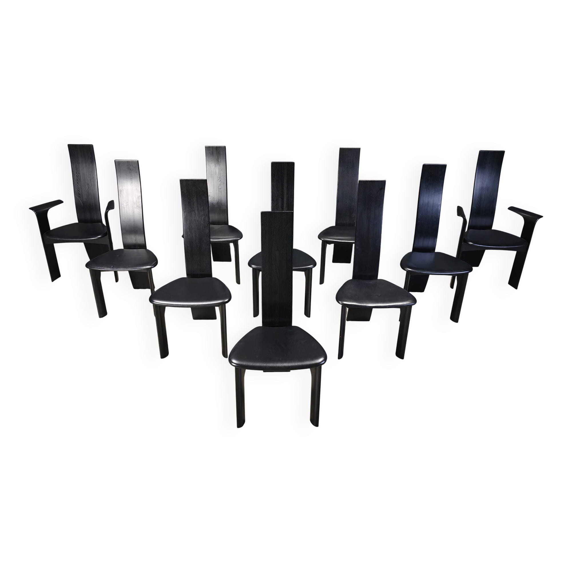 Set of 10 belgian high back dining chairs, 1980s