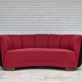 Années 1960, canapé danois 2 places "Banana", meuble en laine, bois de hêtre.