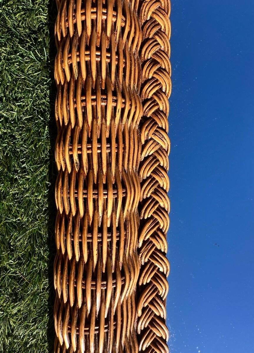 Miroir français vintage en rotin naturel avec tresse torsadée, 1970-1980