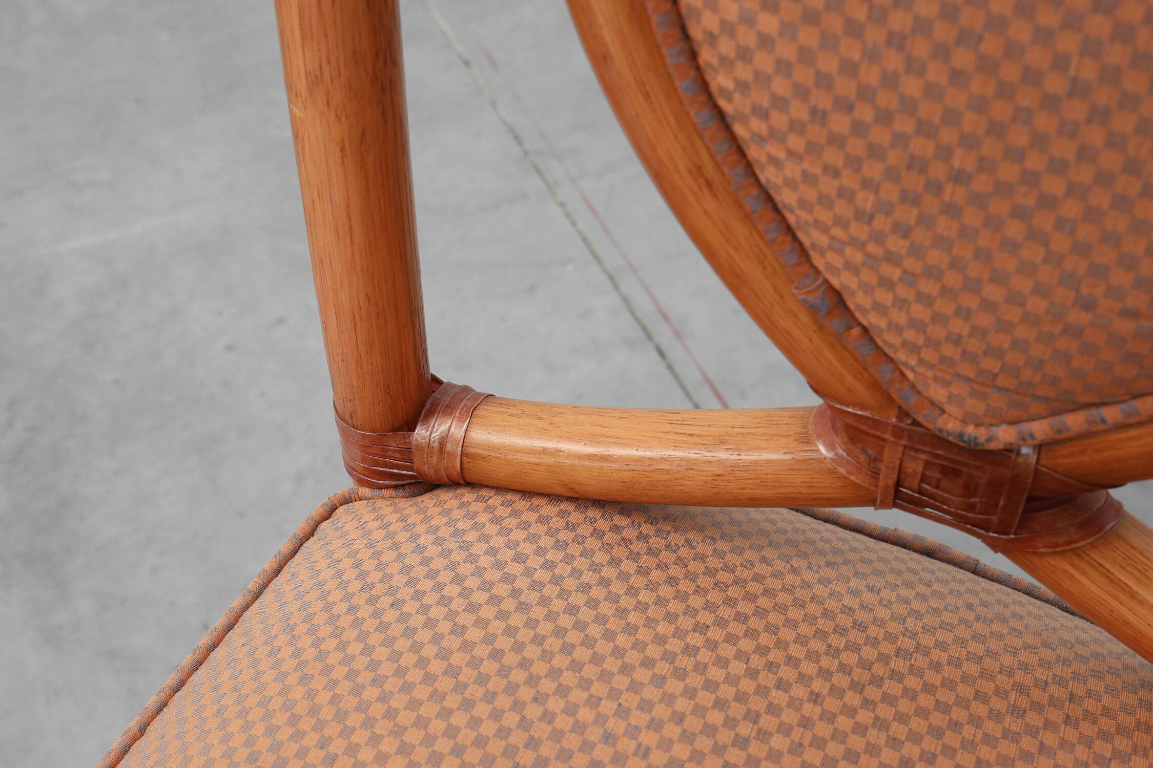 Set of 6 bamboo dining room chairs with geometric upholstery by Gasparucci