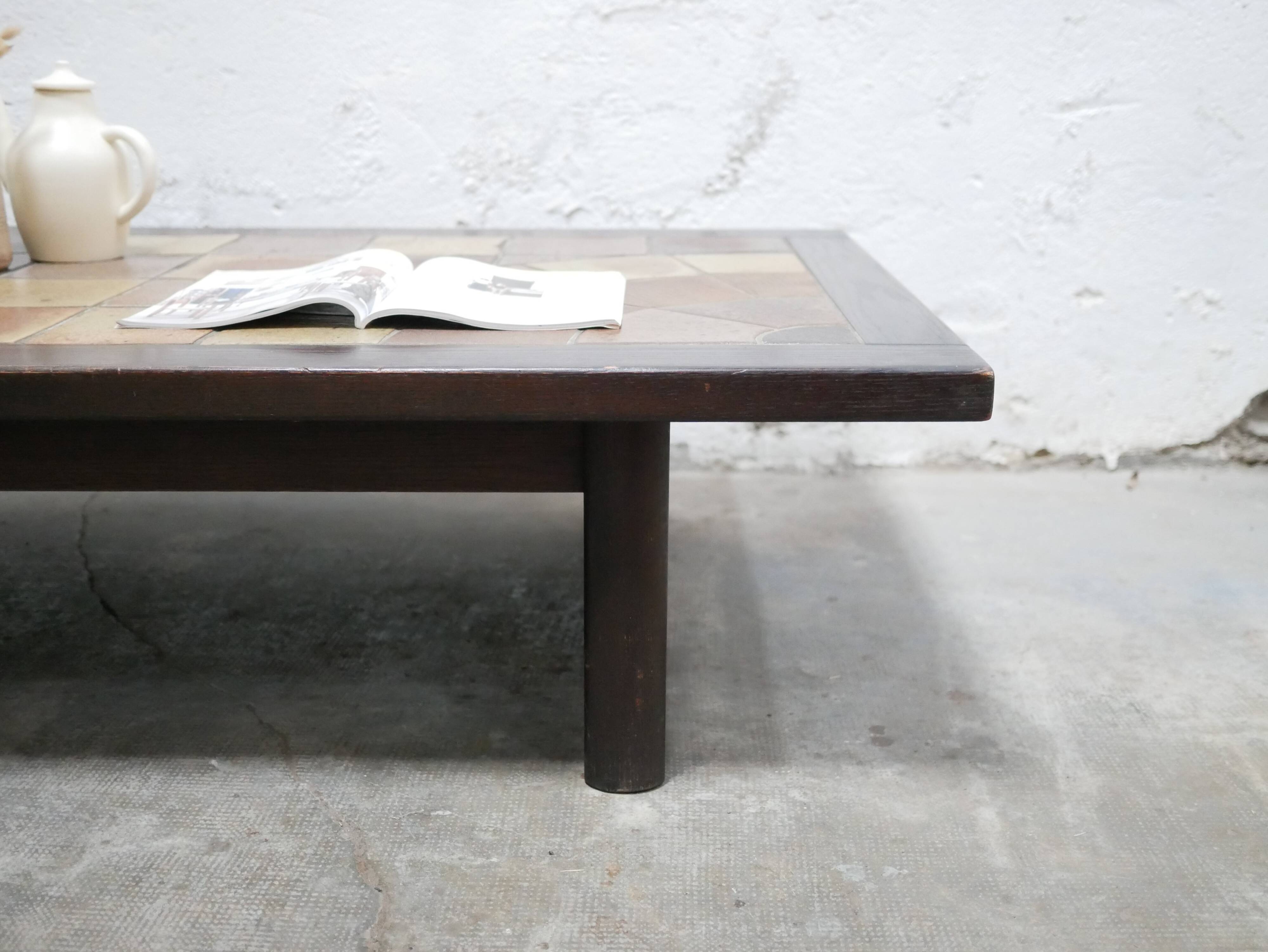 Vintage wood and ceramic coffee table