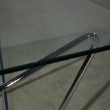 1970's Italian Coffee Table with Tempered Glass on Chrome Zig-Zag Frame