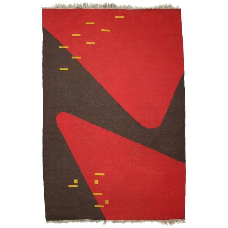 Design organic abstract geometric carpet/rug in style of Antonín Kybal, 1950s