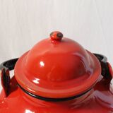 Vintage red enamelled metal kettle