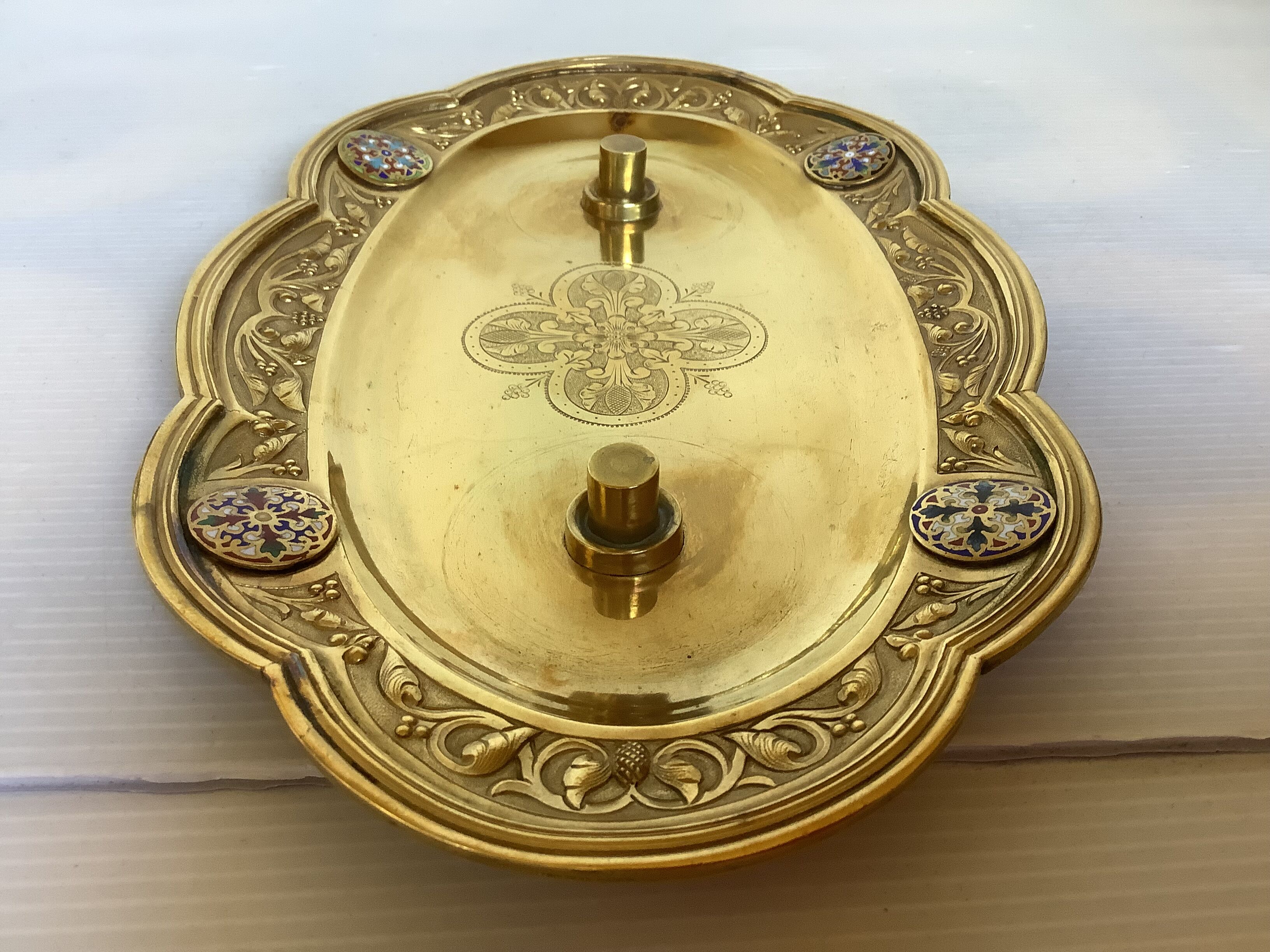 Small brass tray with cloisonné enamel.