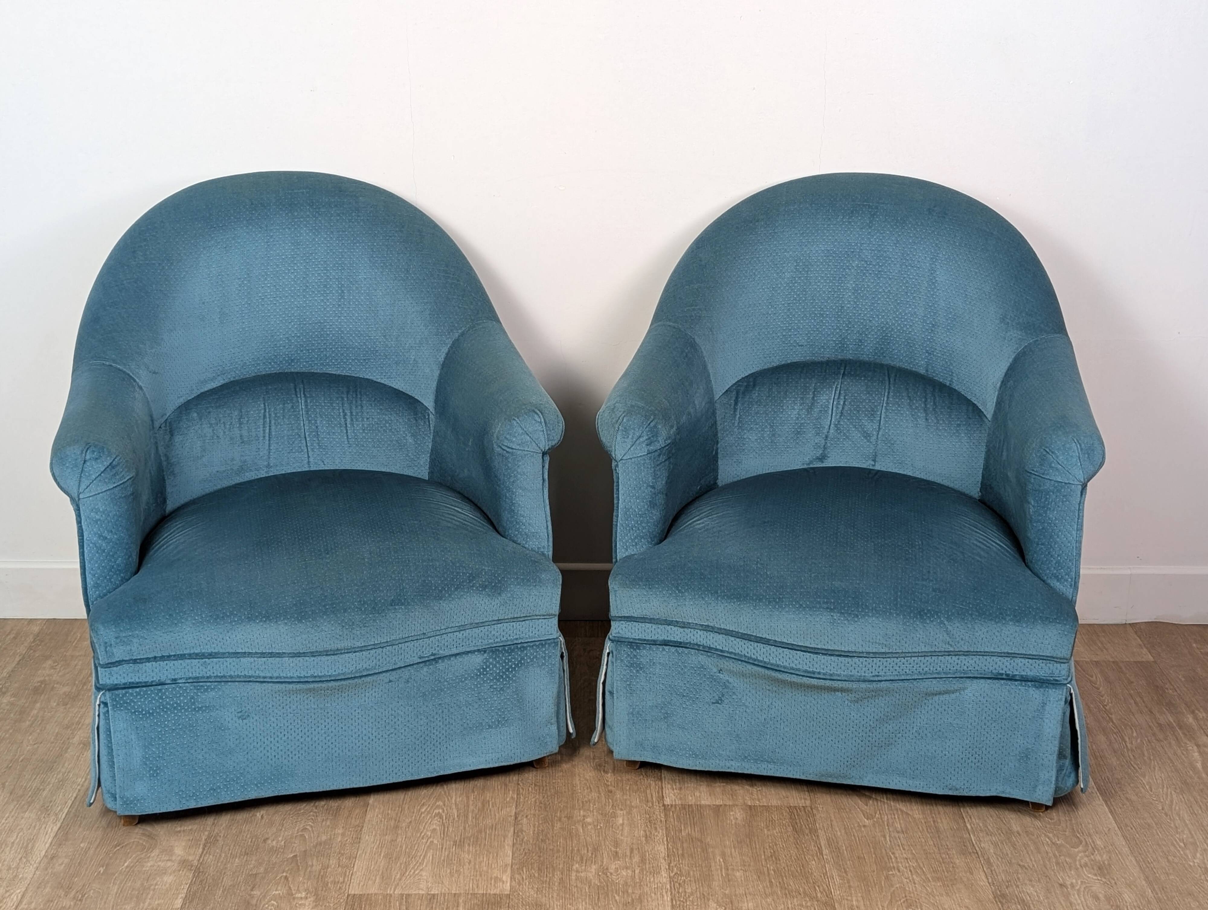 Pair of velvet toad armchairs