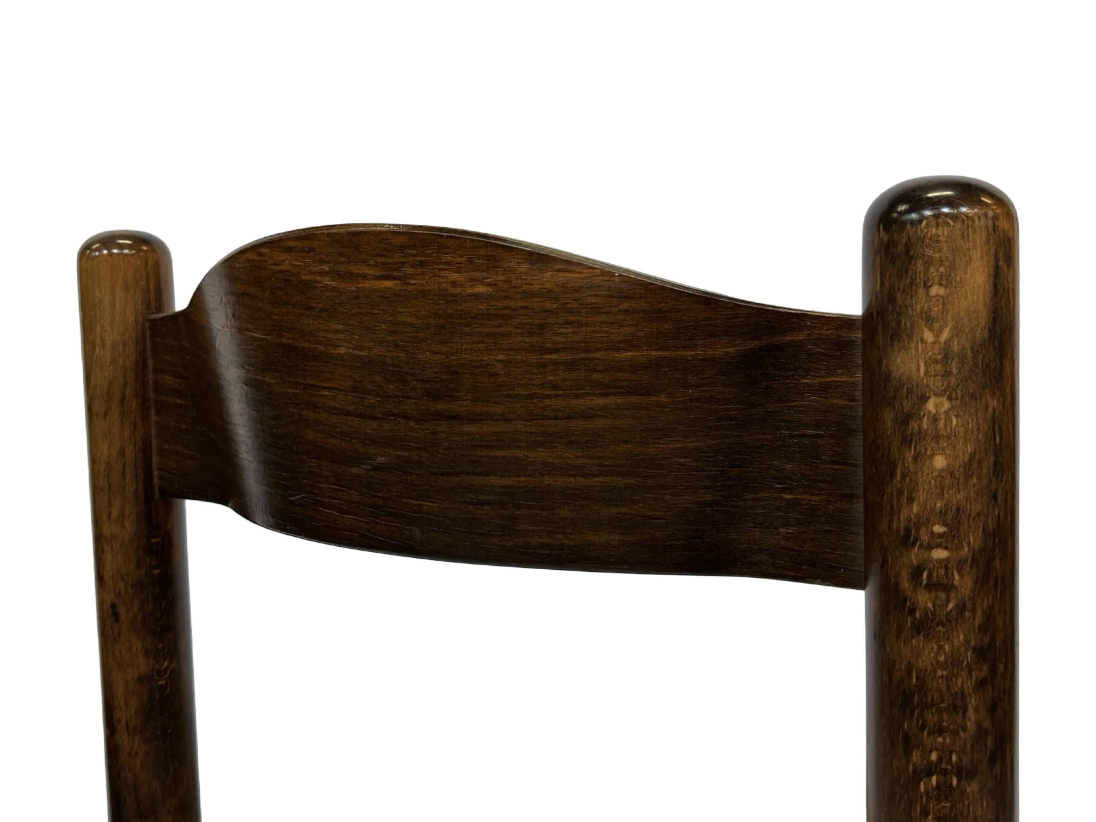 Set of 4 dark brown wooden chairs 70s minimalist design